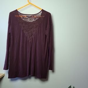 American Eagle Soft & Sexy Wine red purple paisley lace long sleeve M